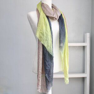 Blue Pacific Dream Cashmere Silk Scarf Ombre Yellow Green Blue Brown 78" x 48"